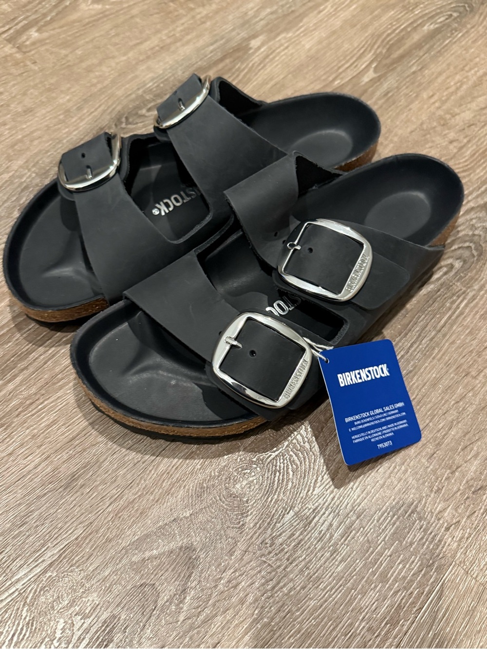 Women’s Birkenstock Black/Silver Big Buckle Arizona Sandals 39